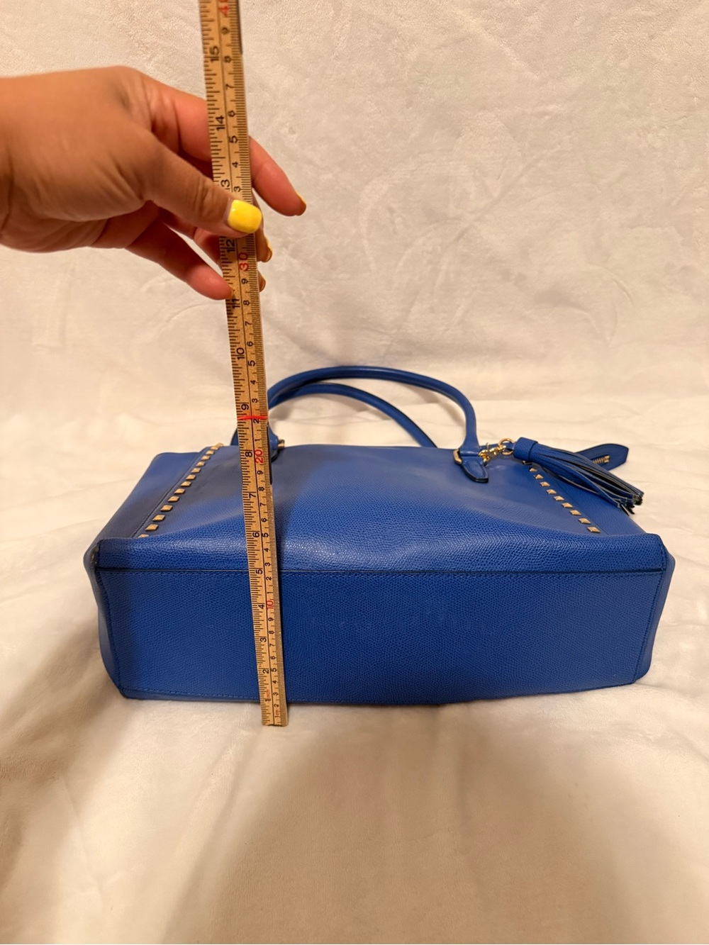 Russet Studded Leather Tote Bag with Tassel - Picture 4 of 16